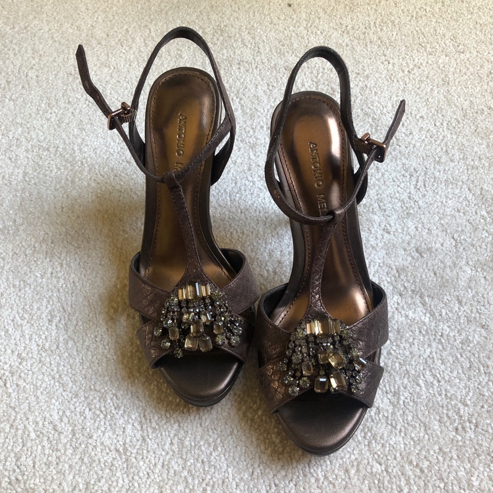 NEW Antonio Melani Brown Jeweled Heels